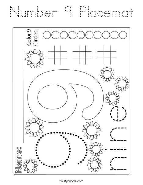 Number 9 Placemat Coloring Page
