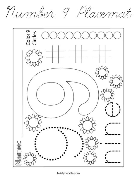 Number 9 Placemat Coloring Page