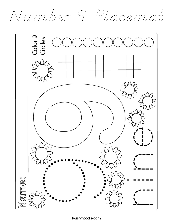 Number 9 Placemat Coloring Page