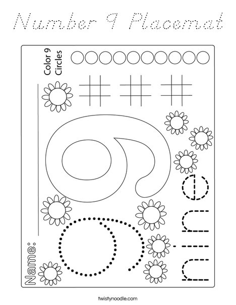 Number 9 Placemat Coloring Page