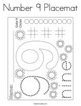 Number 9 Placemat Coloring Page