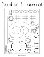 Number 9 Placemat Coloring Page