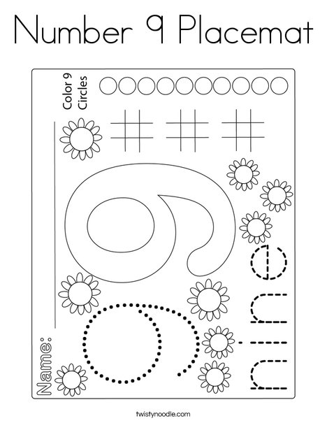 Number 9 Placemat Coloring Page