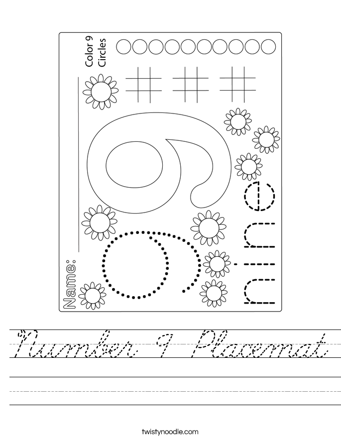 Number 9 Placemat Worksheet