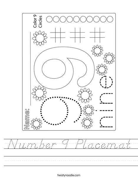 Number 9 Placemat Worksheet