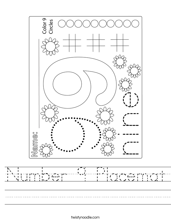 Number 9 Placemat Worksheet