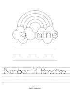 Number 9 Practice Handwriting Sheet