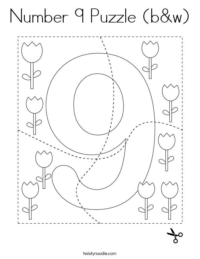 Number 9 Puzzle (b&w) Coloring Page