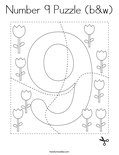 Number 9 Puzzle (b&w) Coloring Page