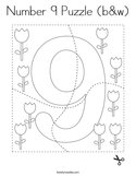 Number 9 Puzzle (b&w) Coloring Page
