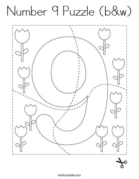 Number 9 Puzzle (b&w) Coloring Page