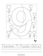 Number 9 Puzzle (b&w) Handwriting Sheet