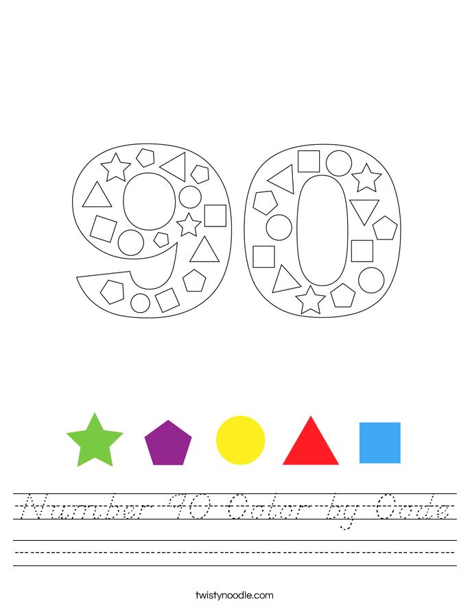 Number 90 Color by Code Worksheet