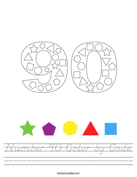 Number 90 Color by Code Worksheet