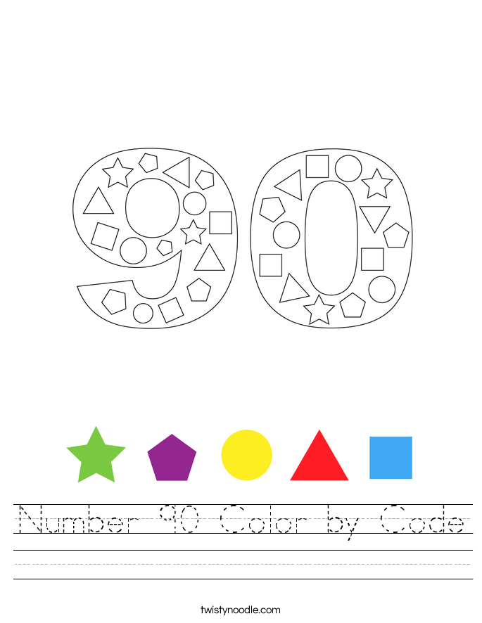 Number 90 Color by Code Worksheet