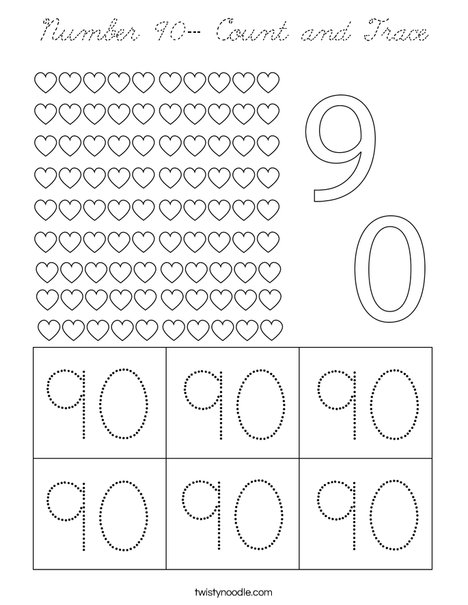 Number 90- Count and Trace Coloring Page