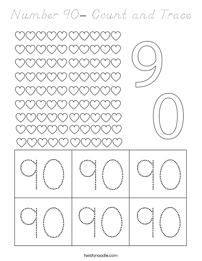 Number 90- Count and Trace Coloring Page