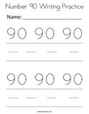 Number 90 Writing Practice Coloring Page