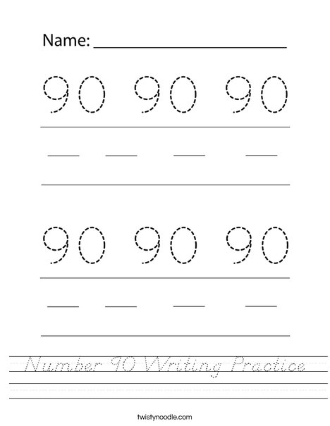 Number 90 Writing Practice Worksheet