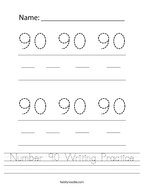 Number 90 Writing Practice Handwriting Sheet
