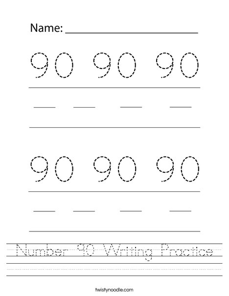 Number 90 Writing Practice Worksheet