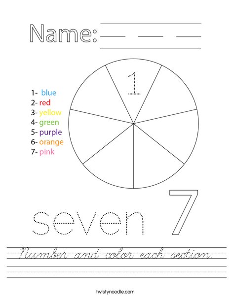 Number and color the 7 triangles. Worksheet
