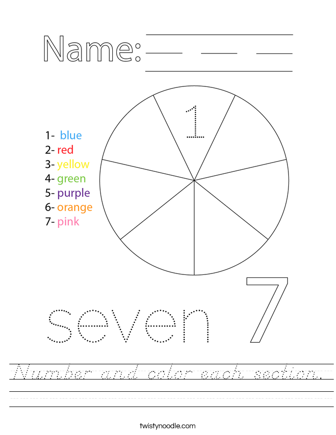 Number and color each section. Worksheet