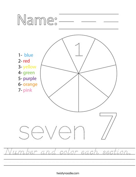 Number and color the 7 triangles. Worksheet