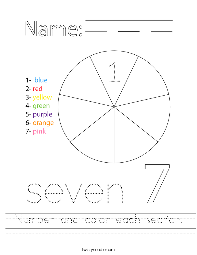 Number and color each section. Worksheet