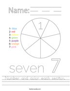 Number and color each section Handwriting Sheet