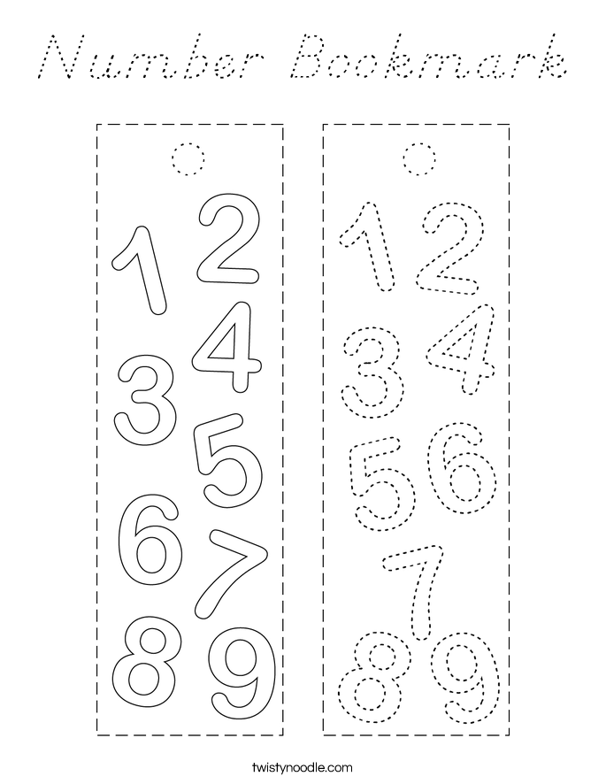 Number Bookmark Coloring Page - D'Nealian - Twisty Noodle