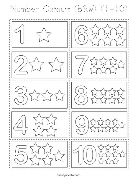 Number Cutouts (b&w) (1-10) Coloring Page