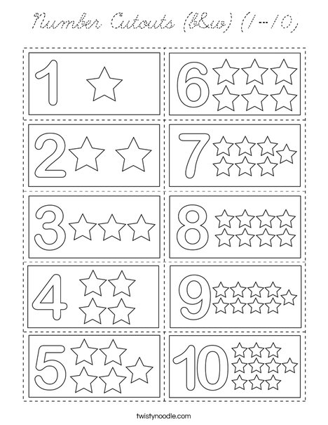 Number Cutouts (b&w) (1-10) Coloring Page