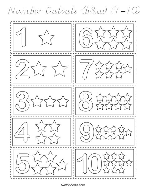 Number Cutouts (b&w) (1-10) Coloring Page