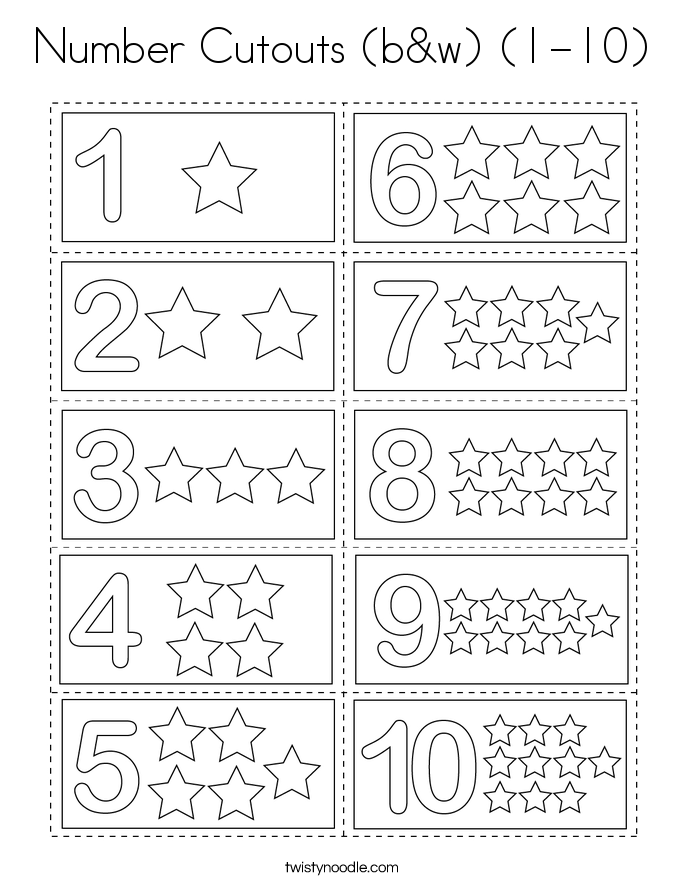 Number Cutouts (b&w) (1-10) Coloring Page