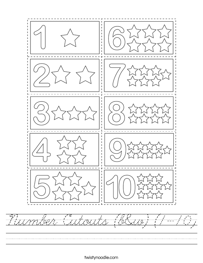 Number Cutouts (b&w) (1-10) Worksheet