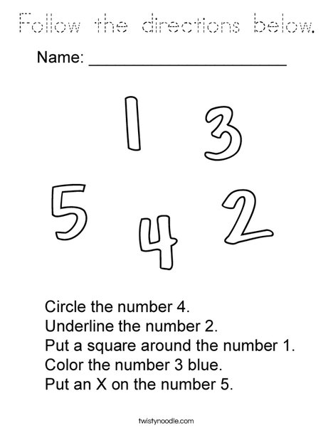 Number Directions Coloring Page