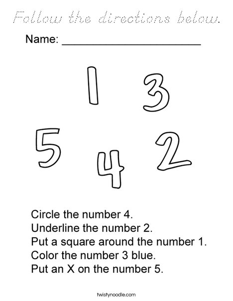 Number Directions Coloring Page