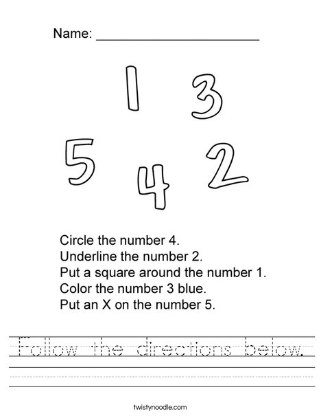 Number Directions Worksheet