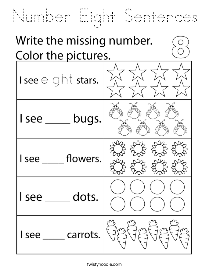 Number Eight Sentences Coloring Page