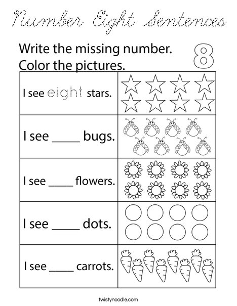 Number Eight Sentences Coloring Page