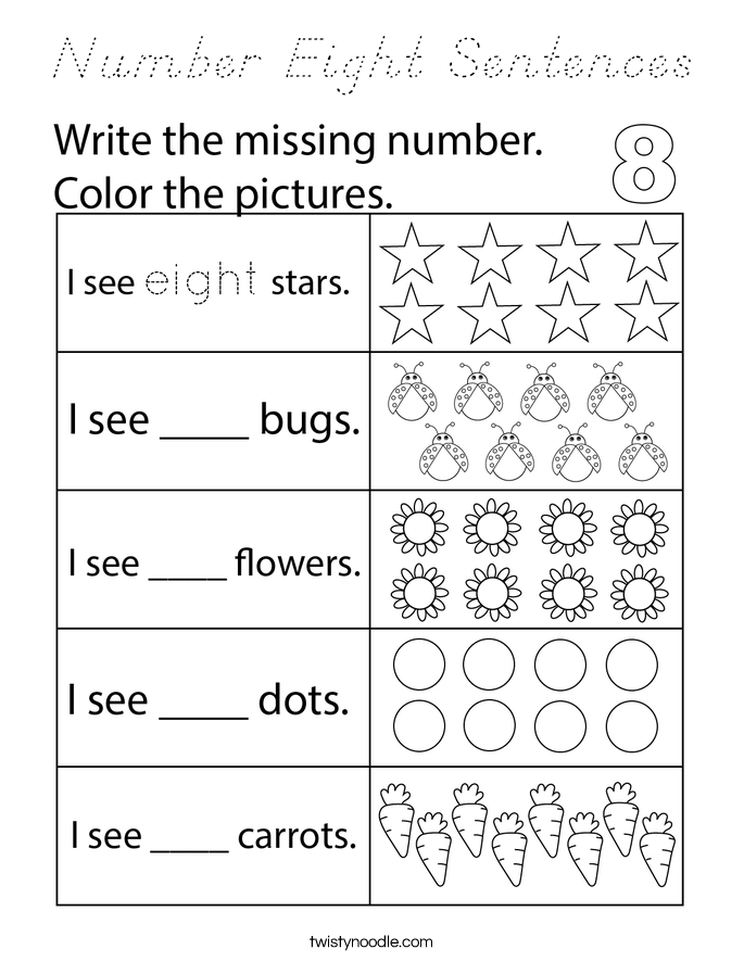 Number Eight Sentences Coloring Page
