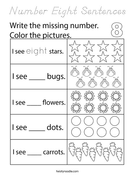Number Eight Sentences Coloring Page