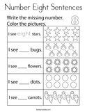 Number Eight Sentences Coloring Page