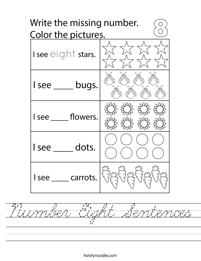 Number Eight Sentences Worksheet