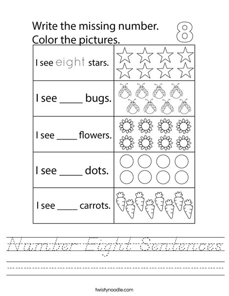Number Eight Sentences Worksheet