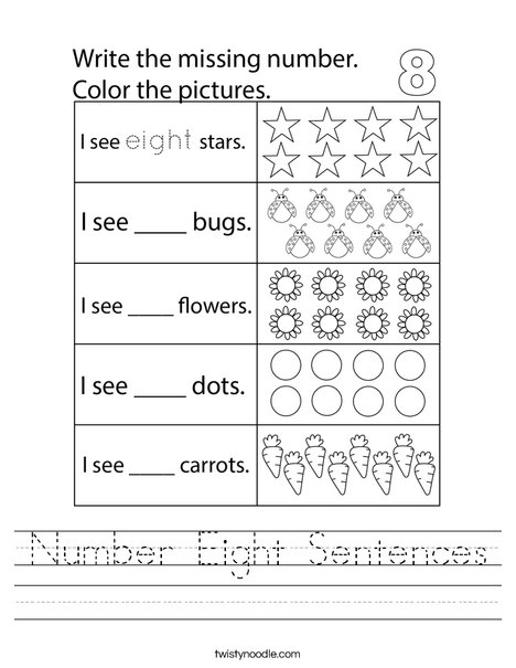 Number Eight Sentences Worksheet
