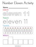 Number Eleven Activity Coloring Page