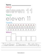 Number Eleven Activity Handwriting Sheet