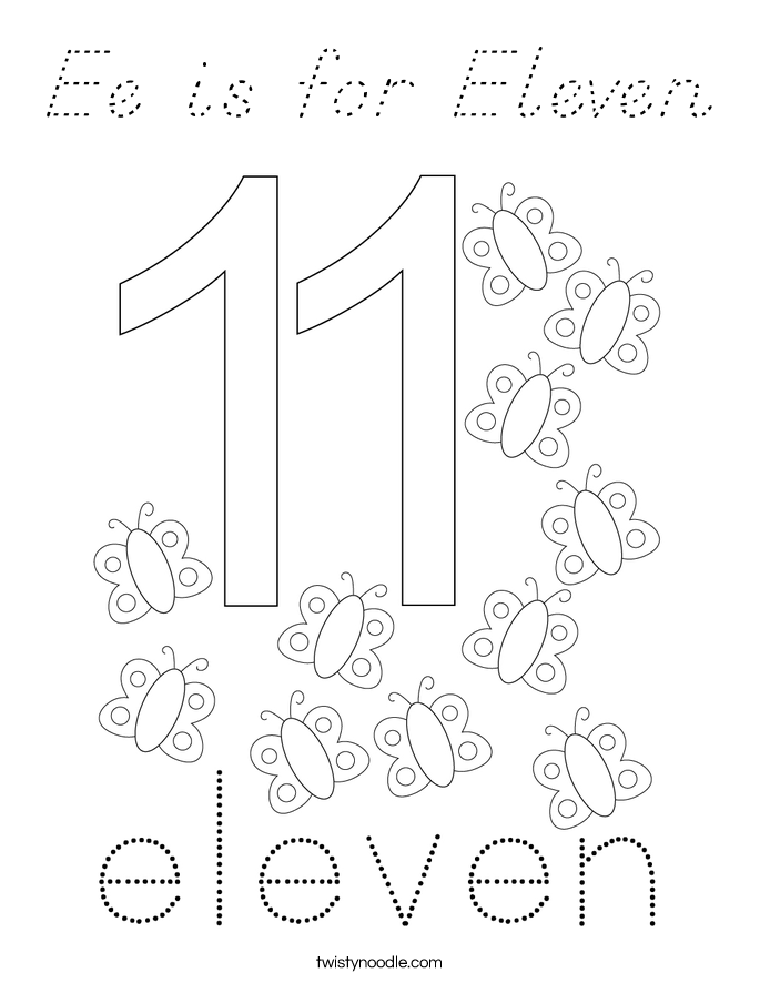 Ee is for Eleven Coloring Page